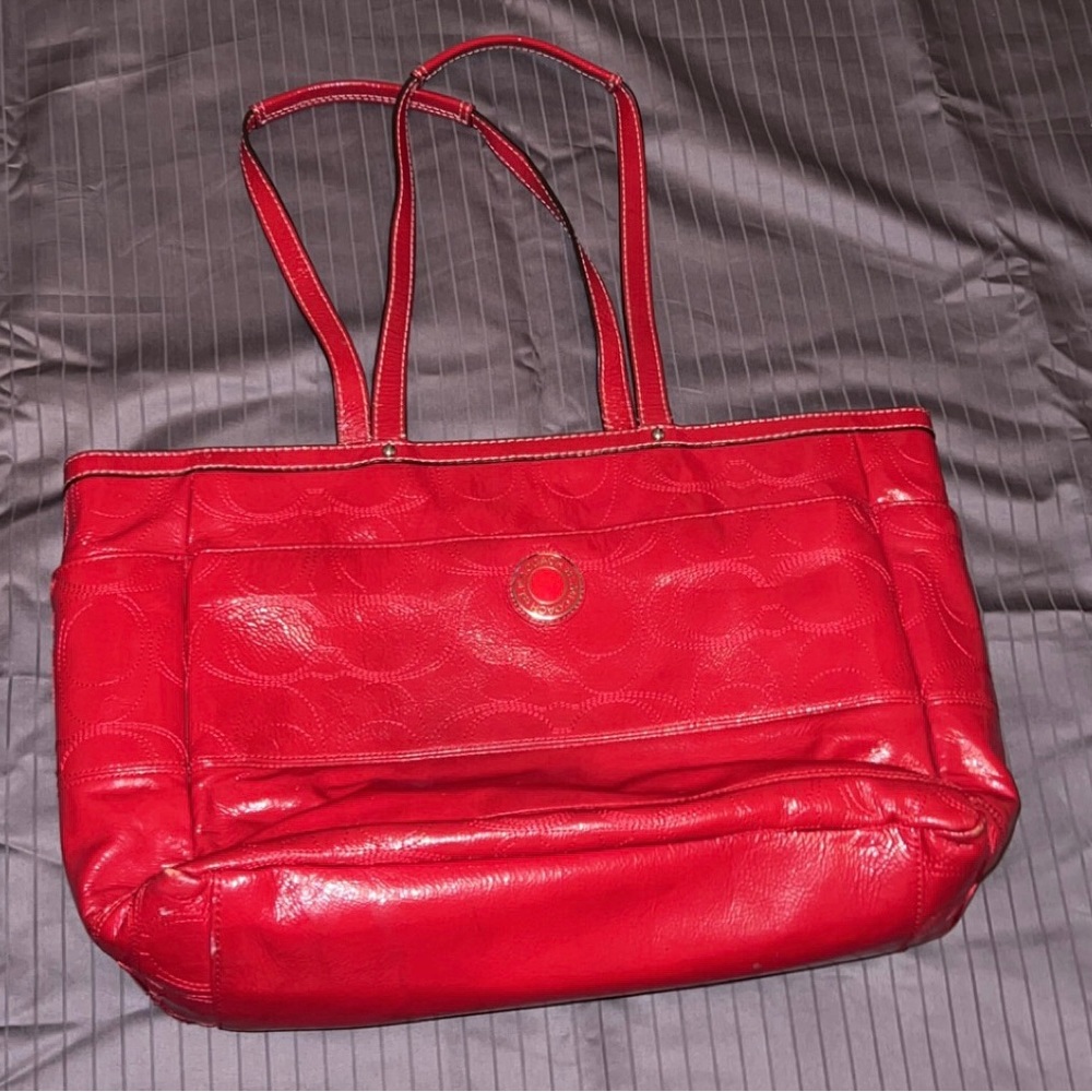 Red Coach Tote Bag